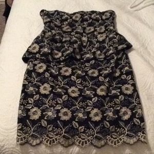 Strapless Metallic asymmetrical Peplum Dress